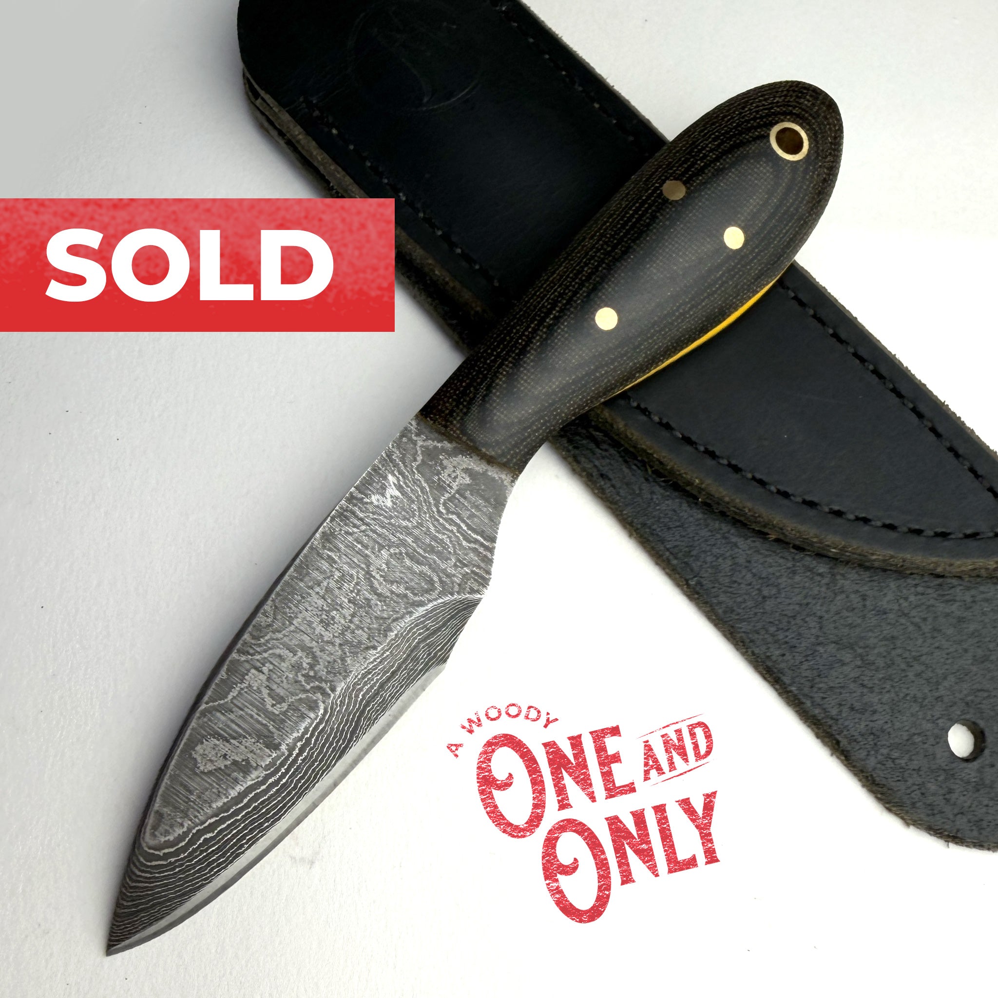 Woody's Damascus Drop Point Black Magic Stinger (Handmade One & Only)