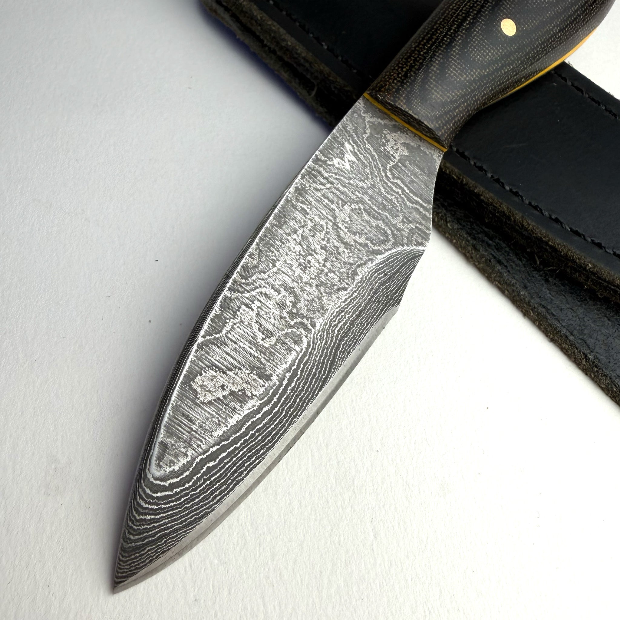 Woody's Damascus Drop Point Black Magic Stinger (Handmade One & Only)